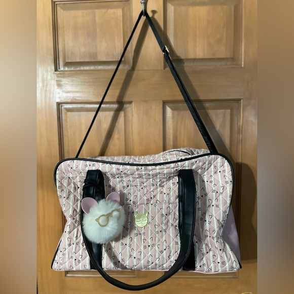 Betsey Johnson Handbags - LUV Betsy Johnson Quilted Weekender Tote Travel Duffel Bag with Fuzzy Cat Charm